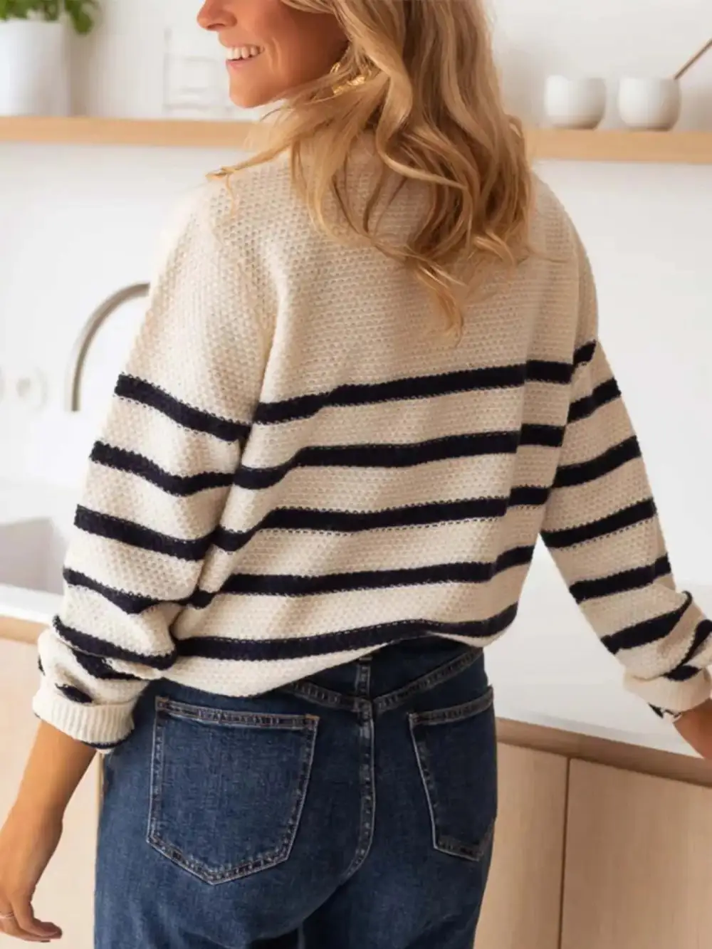 Button Front Stripe Sweater