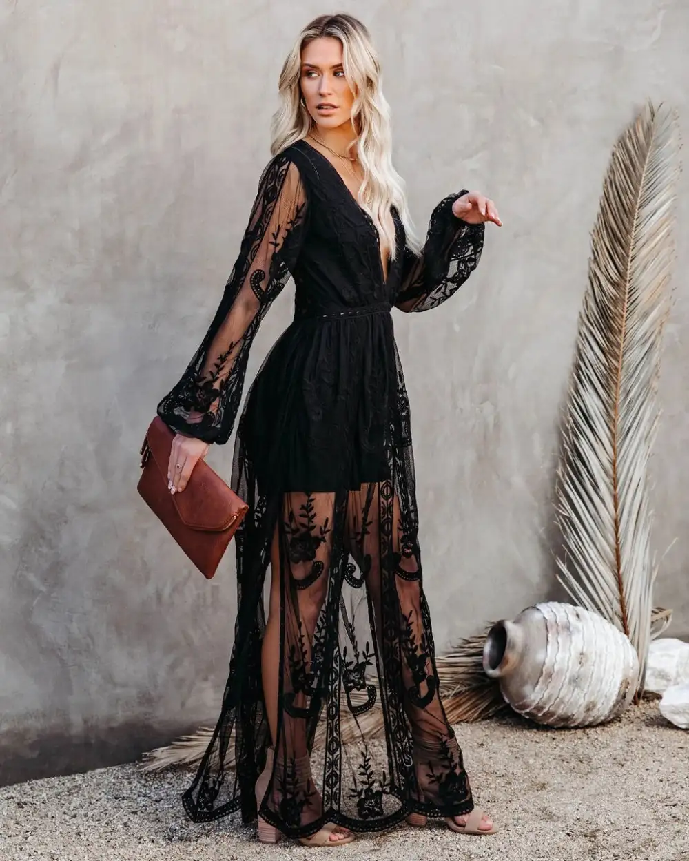 Mystical Moonlight Lace Boho Maxi Dress