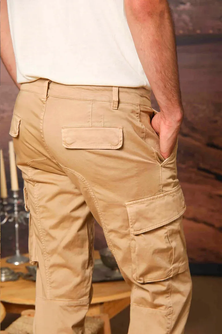 Men's Khaki Stretch Cotton Slim Fit Large Pocket Overalls