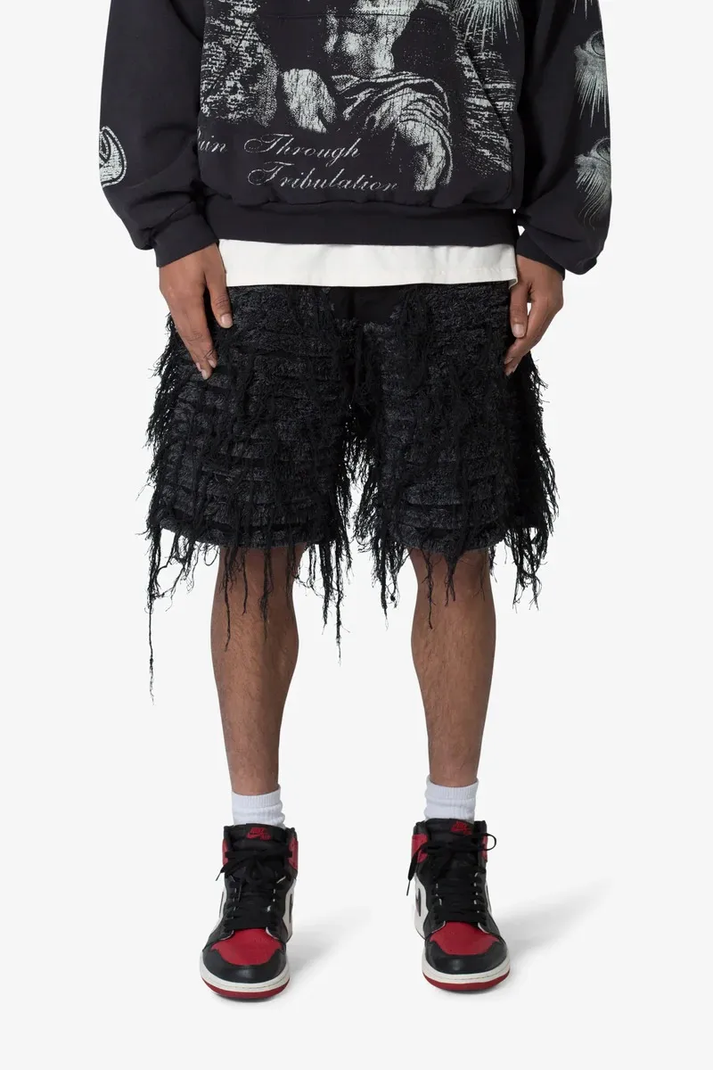 BLACK ALL OVER DISTRESSED DENIM SHORTS