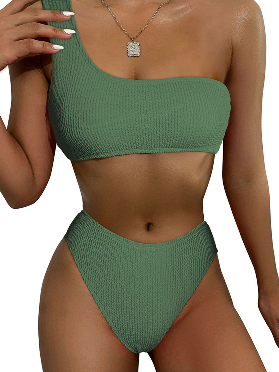 Solid Color High Waist Two Piece Swimsuit