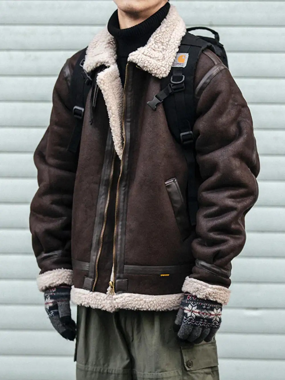 Men's Fleece Lined Suede Texture Outdoor Jacket