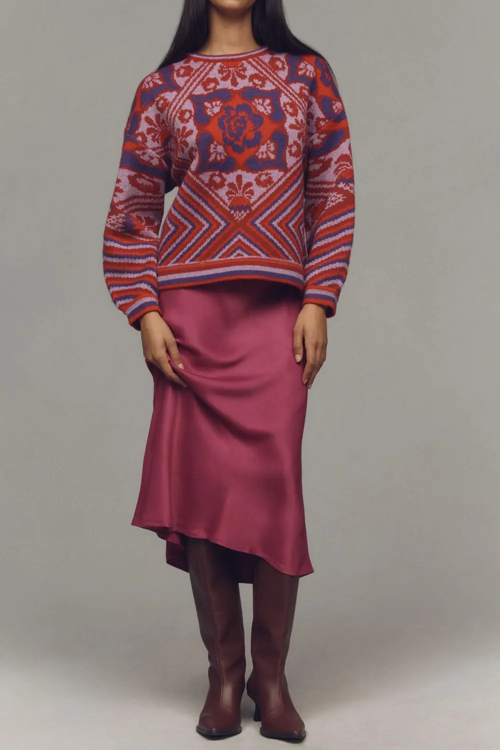 Raspberry Plain Maxi Skirt