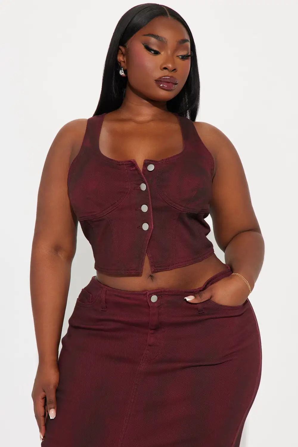 Cabernet Denim Skirt Set - Wine