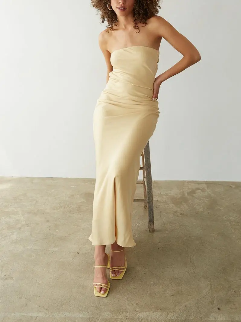 Strapless Open Back Maxi Dress