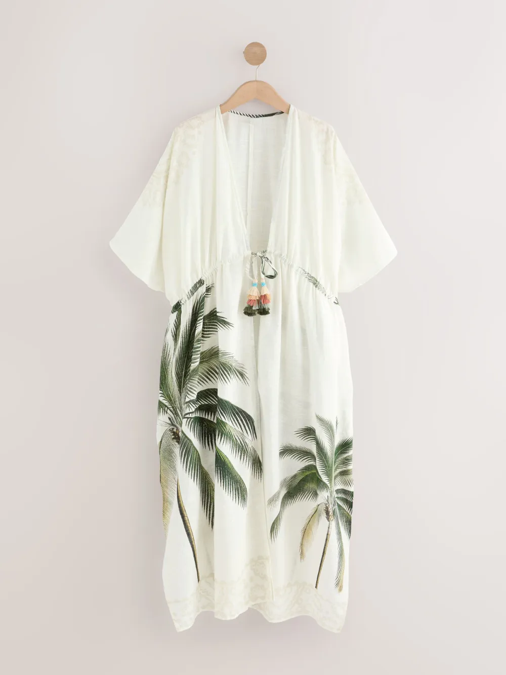 Beige Long-Sleeved Tie Waist Kimono Cardigan