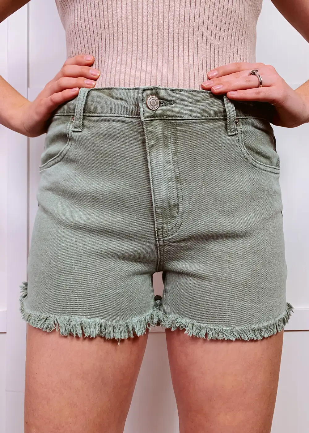 Washed Frayed Mid Rise Shorts
