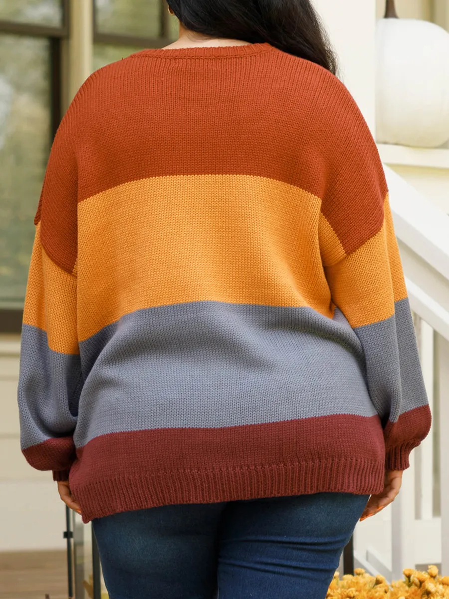 Multi color patchwork loose knit sweater