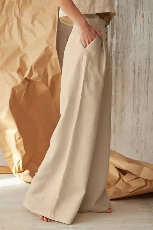 Button Front Wide Leg Pants