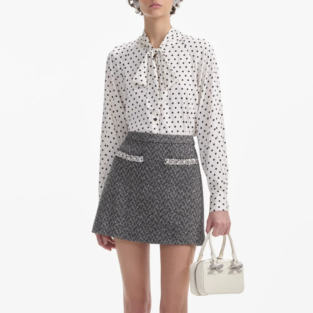 Black Herringbone Mini Skirt