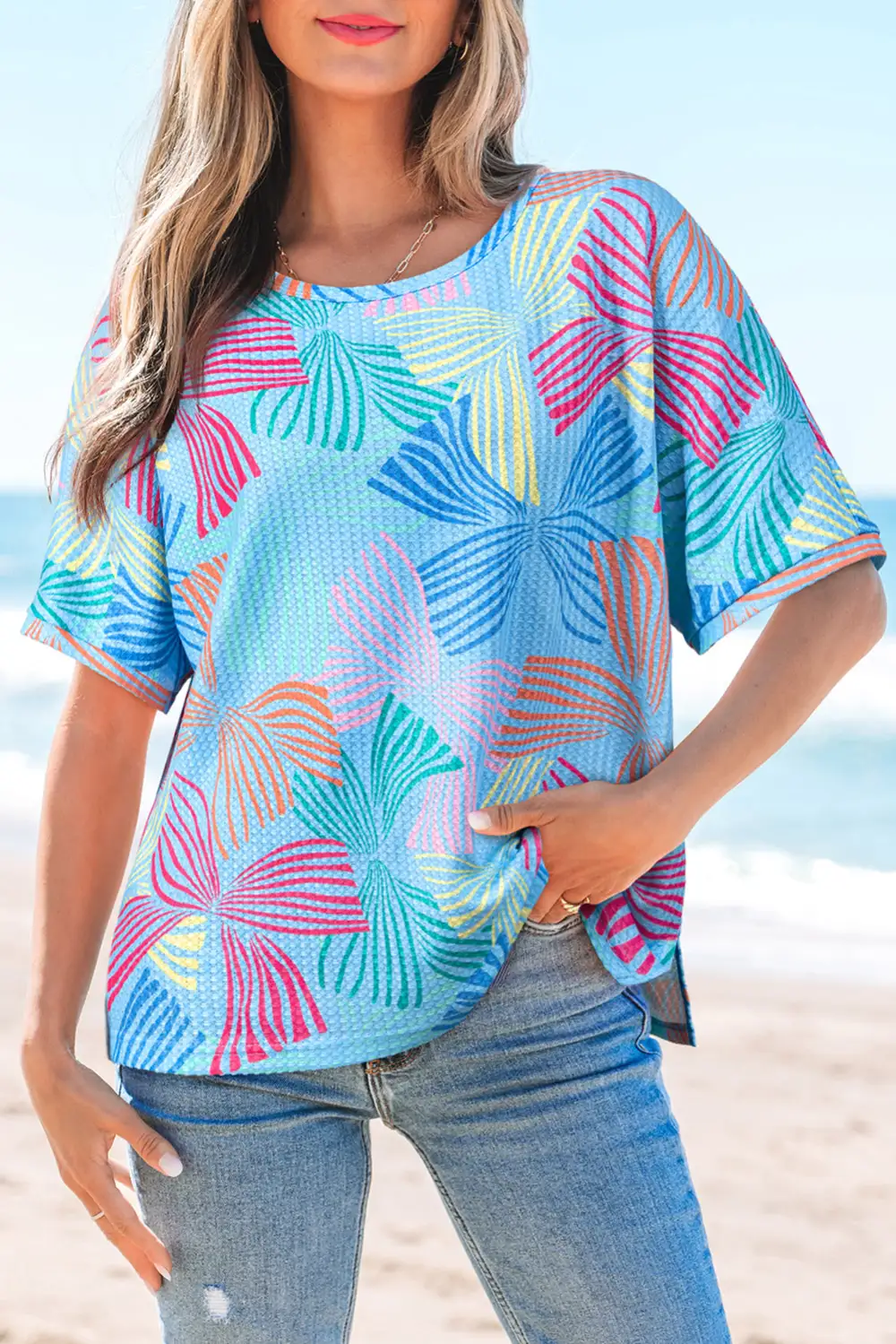Weekend Bowknot Printed Waffle Crewneck Tee