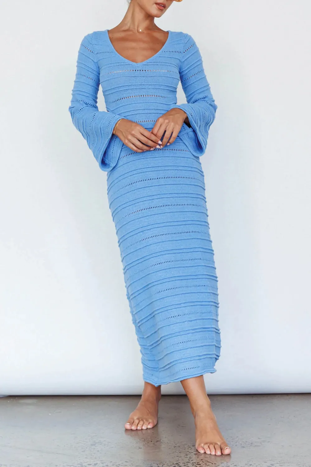 Fashionable Trumpet Sleeve Long Dress