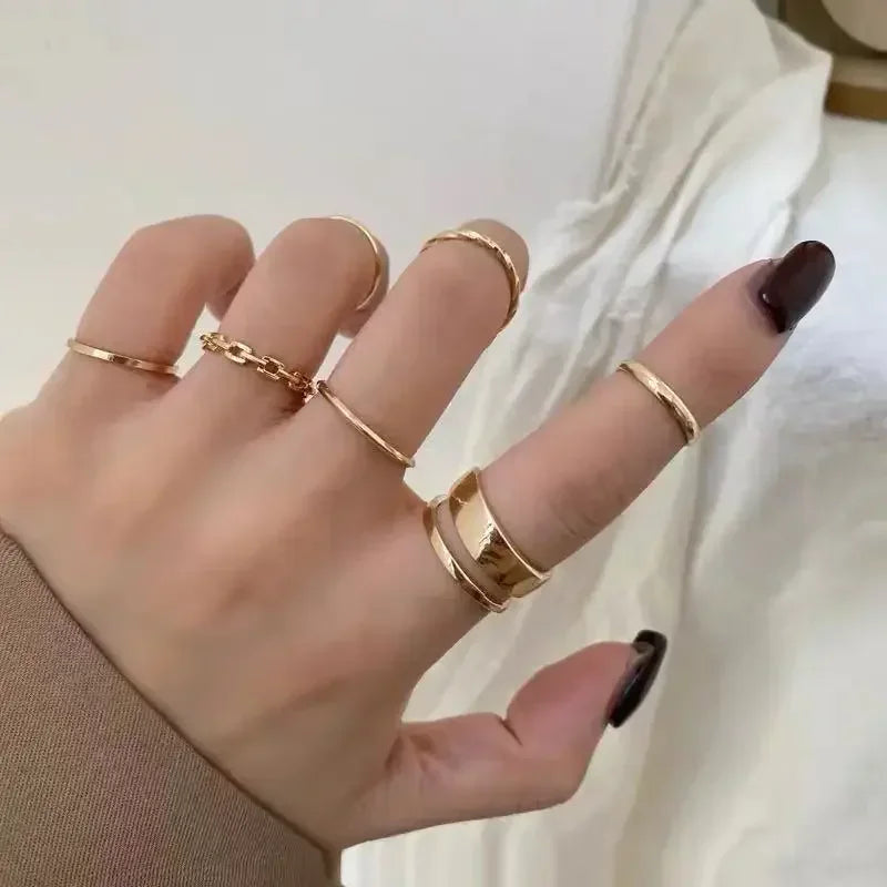 Irbano Punk Ring Set Silver Color Wide Rings For Women Teen Rings Set Gothic Aesthetic Simple Chain Finger Rings Tail ring Set Party