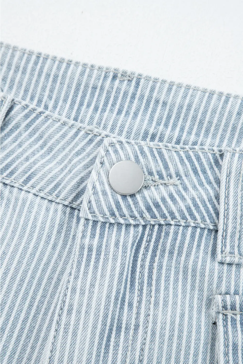 Wide Leg Cuffed Button Stripe Flap Jeans