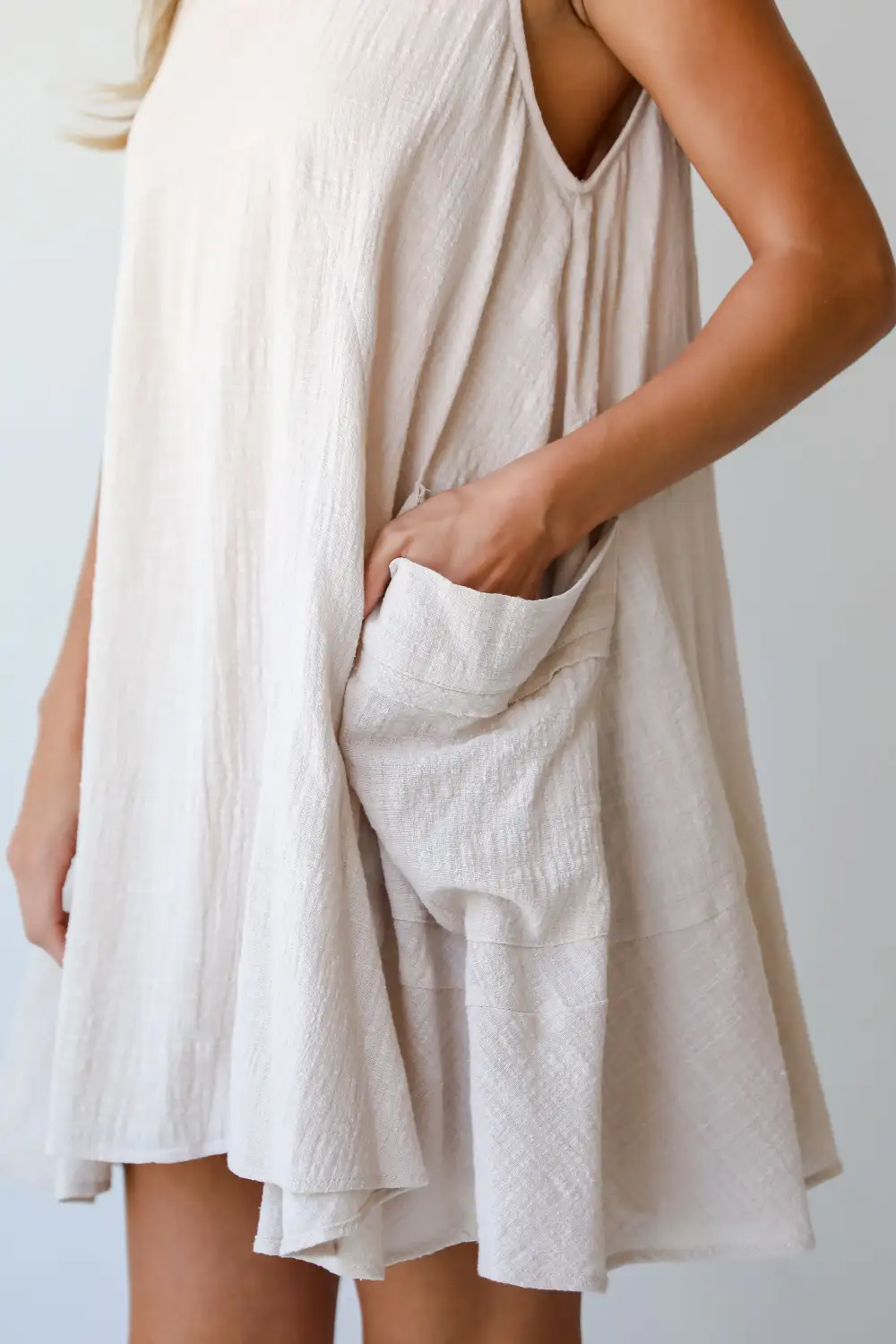 Bohemian Perfection Oatmeal Linen Mini Dress