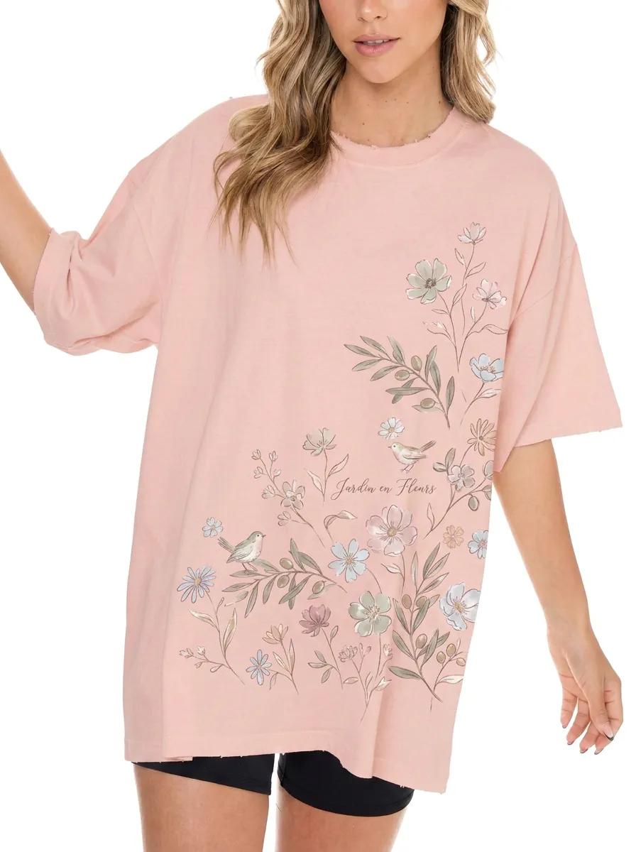 Women's Botanical Garden Bird Jardin en Fleurs Printed T-shirt