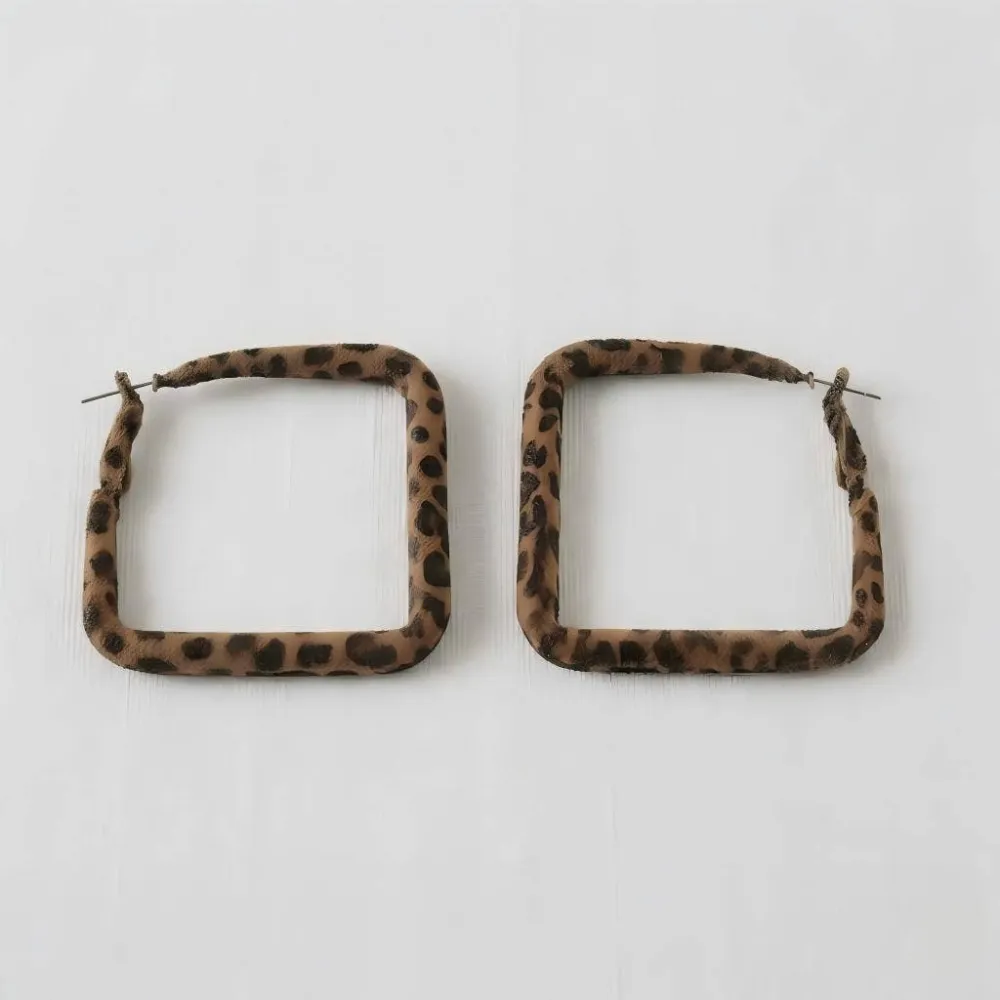 Leopard Square Hoop Earrings