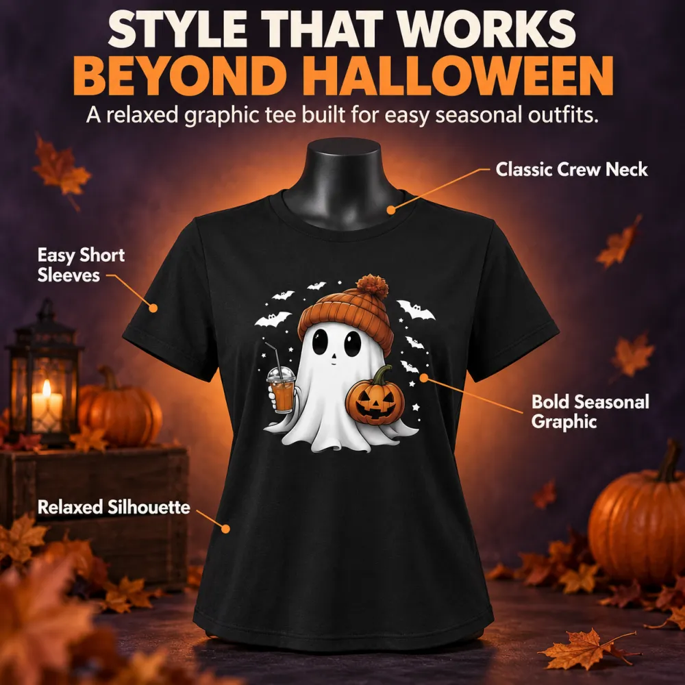 Crew Neck Short Sleeve Halloween Pumpkin Print T-Shirt