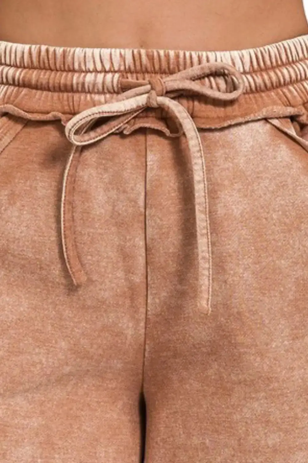 Polished Acid Wash Fleece Drawstring Shorts with Pockets