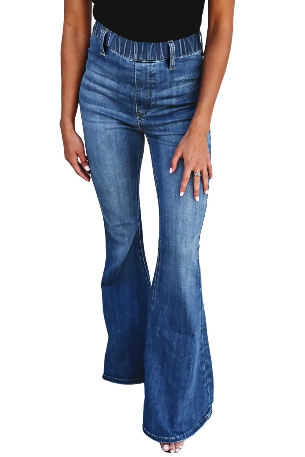 Elastic High Waist Flare Jeans