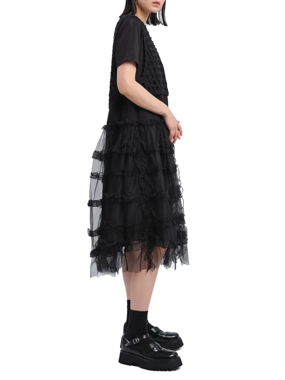 Layered Mesh Ruffle Short - Sleeve Dress
