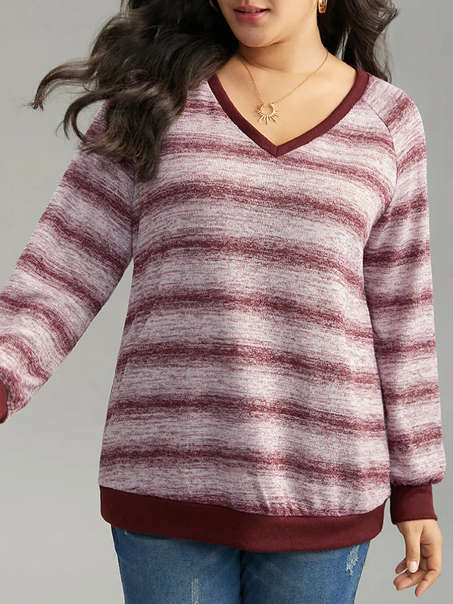 V-neck long sleeve striped print top