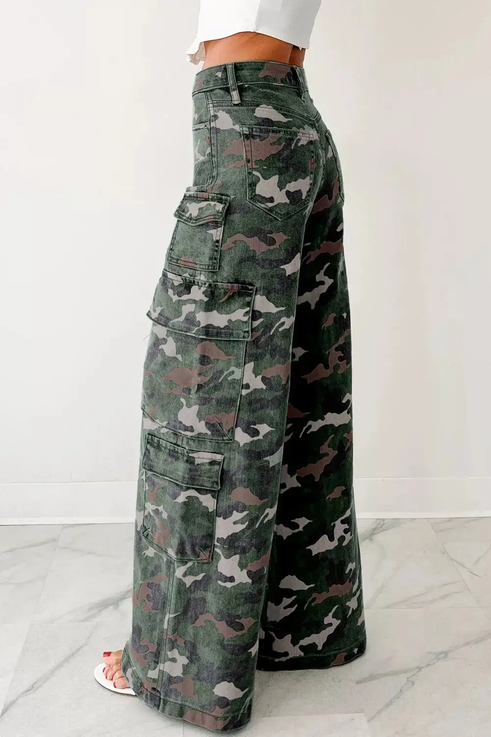 Camo Print High Waist Cargo Pants