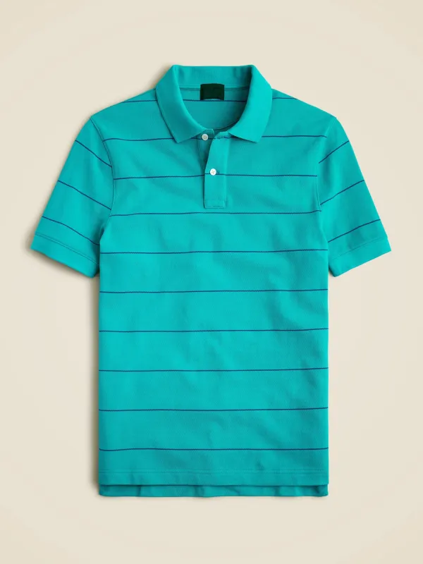 Turquoise Striped Short Sleeve Polo Shirt