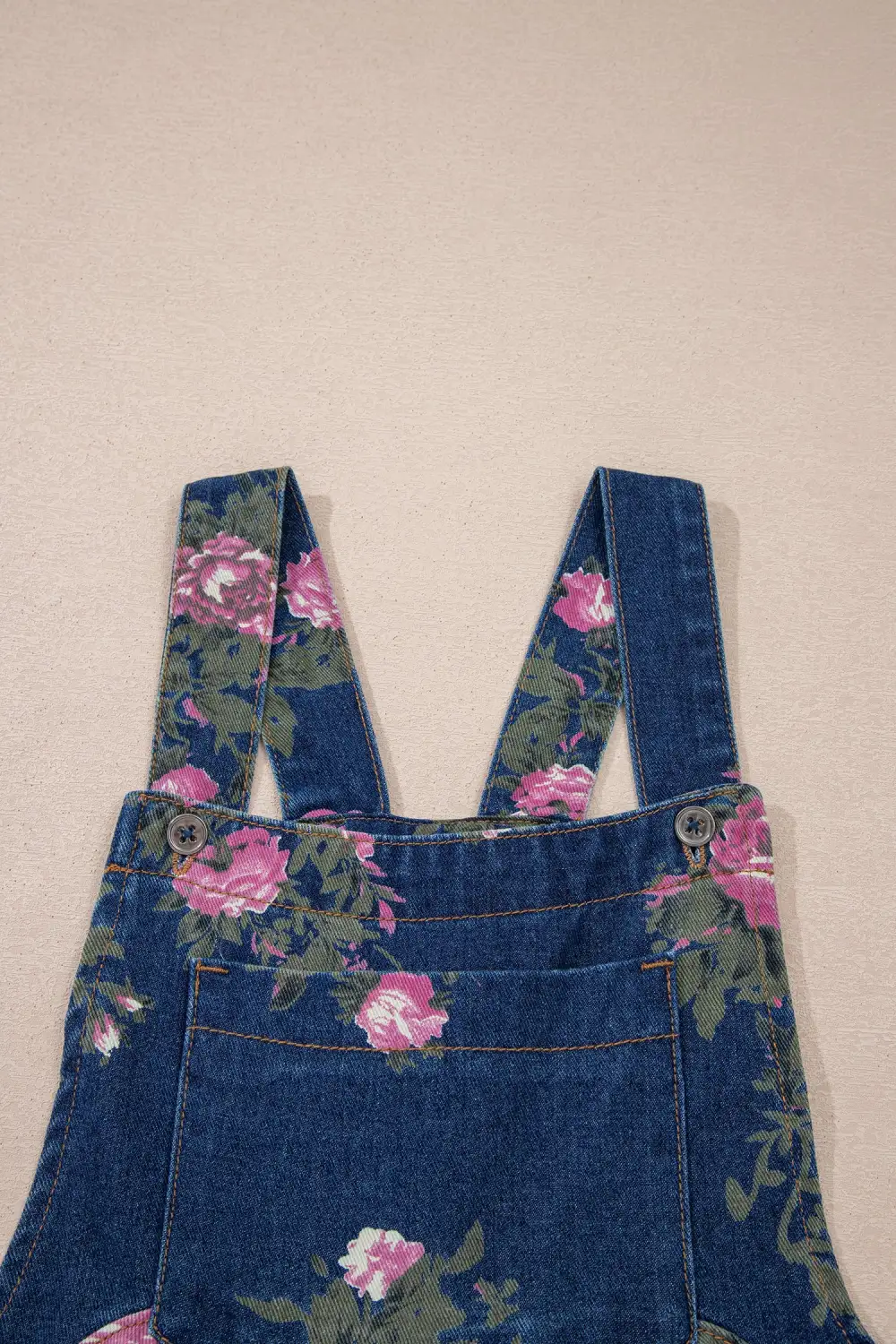 Relaxed Floral Print Pleated High Waist Wide Leg Denim Jumpsuit