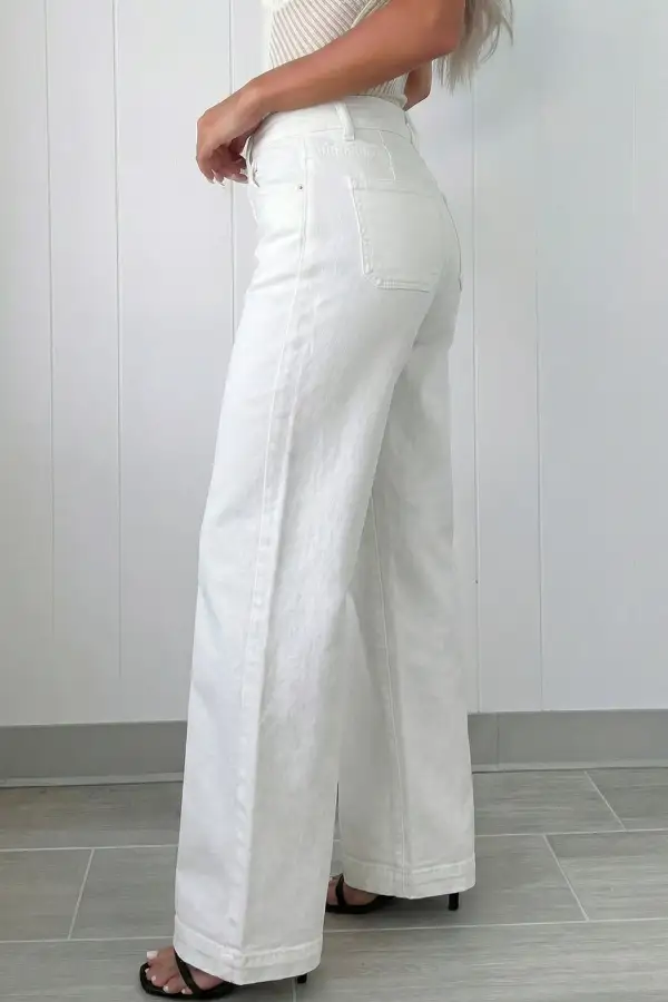 -button High Waist Wide Leg Jeans