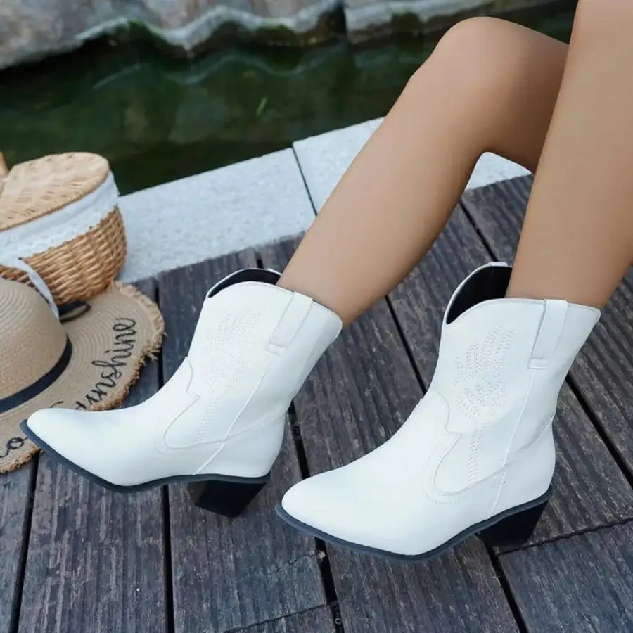 Point Toe Block Heels Boots