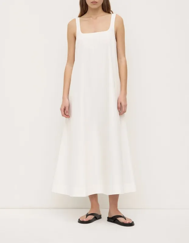 White Cotton Scoop-Neck Maxi Dress