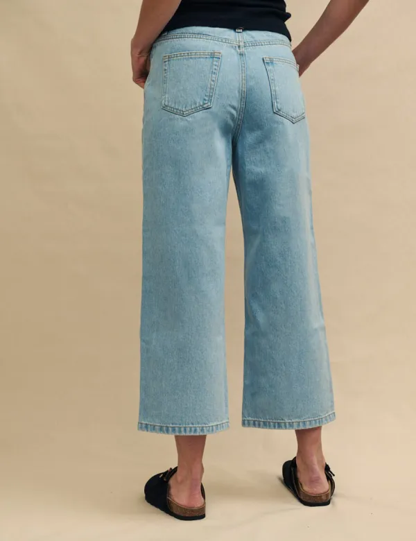 Blue Light Wash Cropped Denim High Rise Wide Leg Jeans