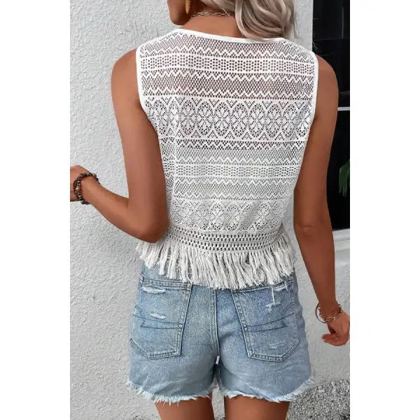 Fringe Openwork Round Neck Tank