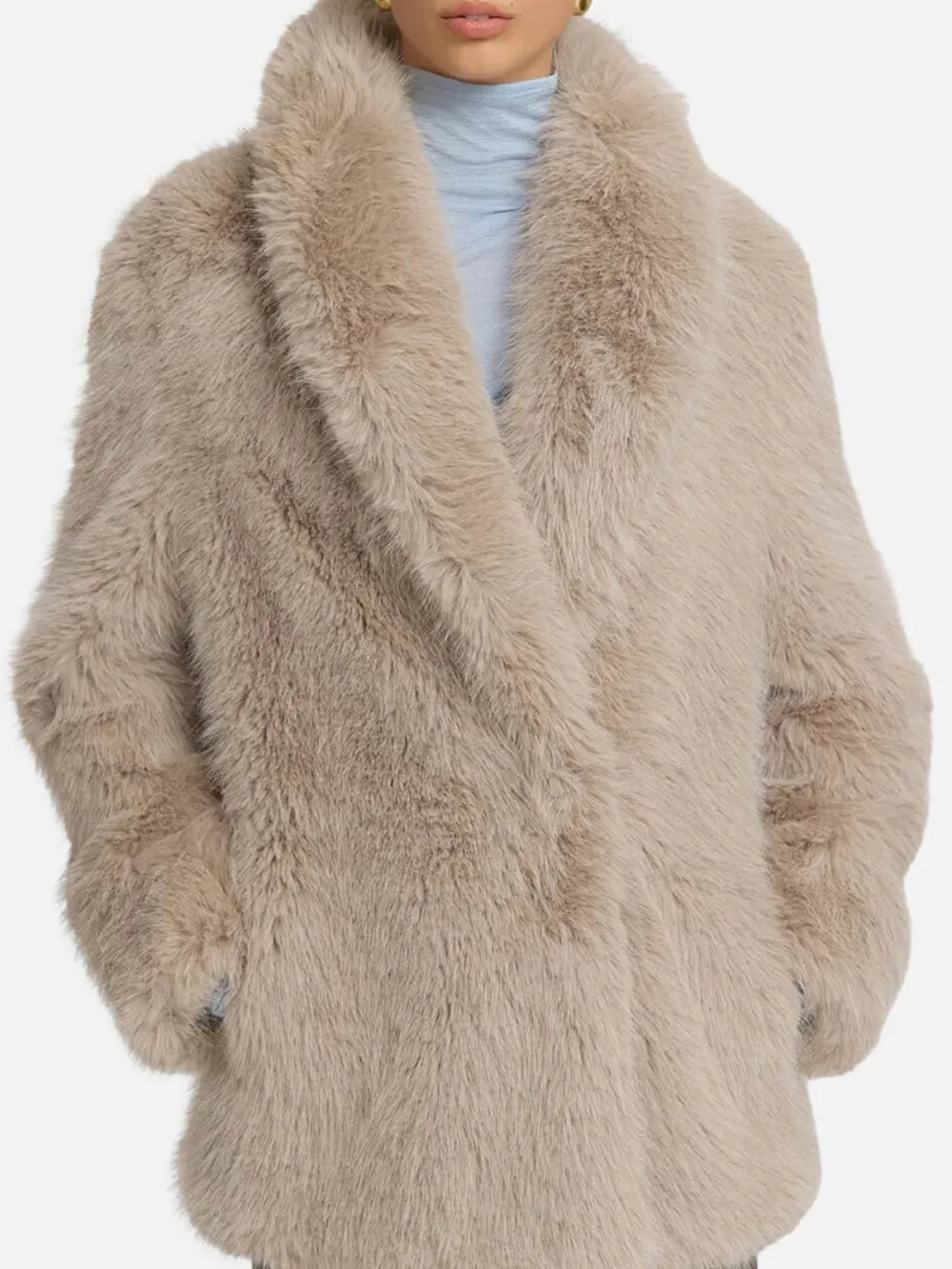Fuzzy Lapel Long Sleeve Coat
