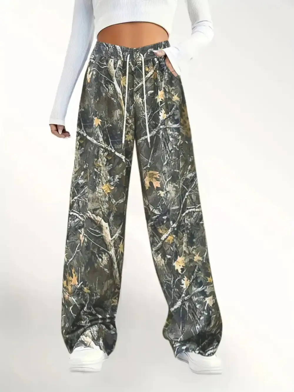Relaxed Fit Camo Print Drawstring Waist Pants