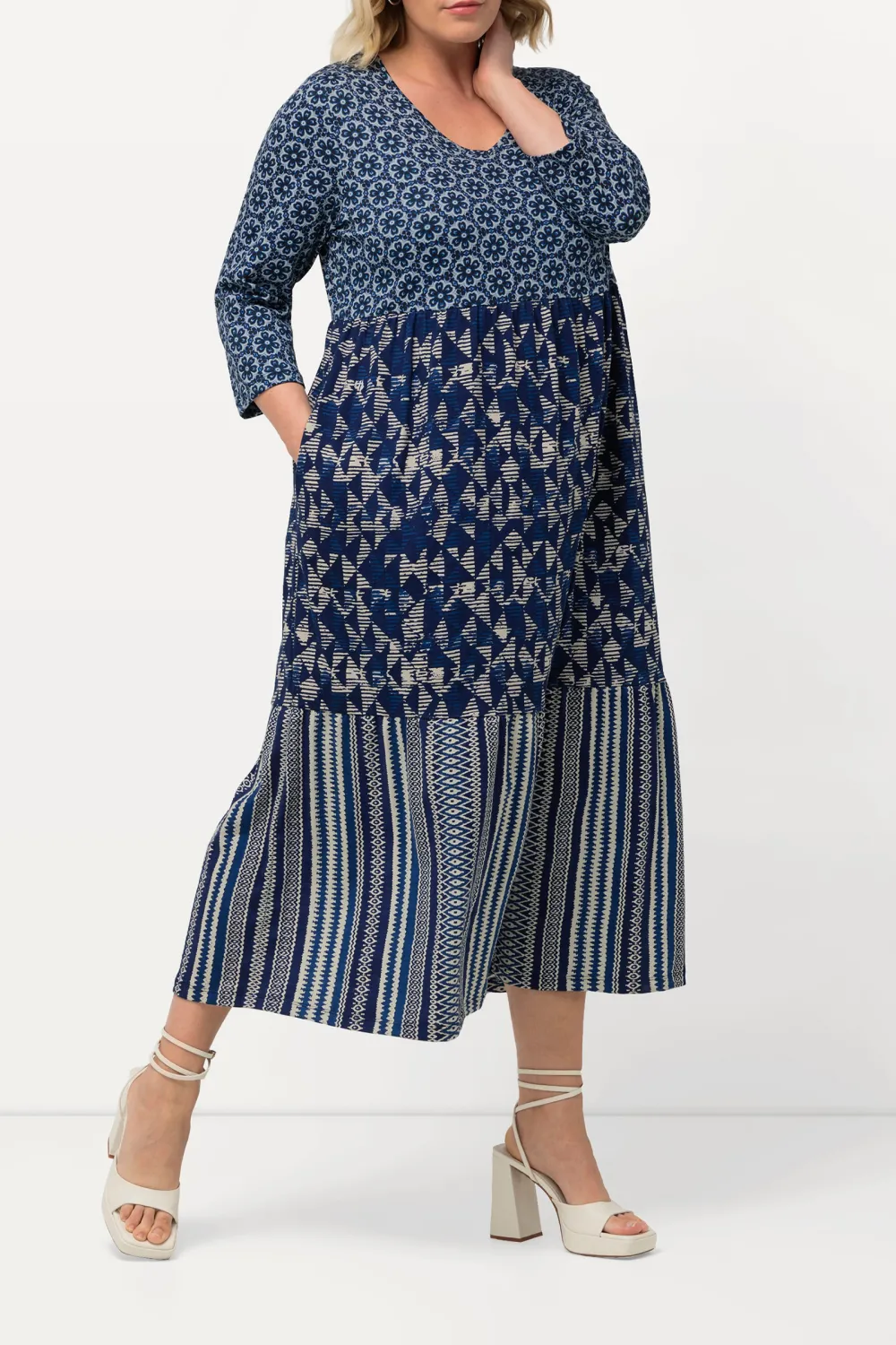 Geometric Printed Color Blocked Dress