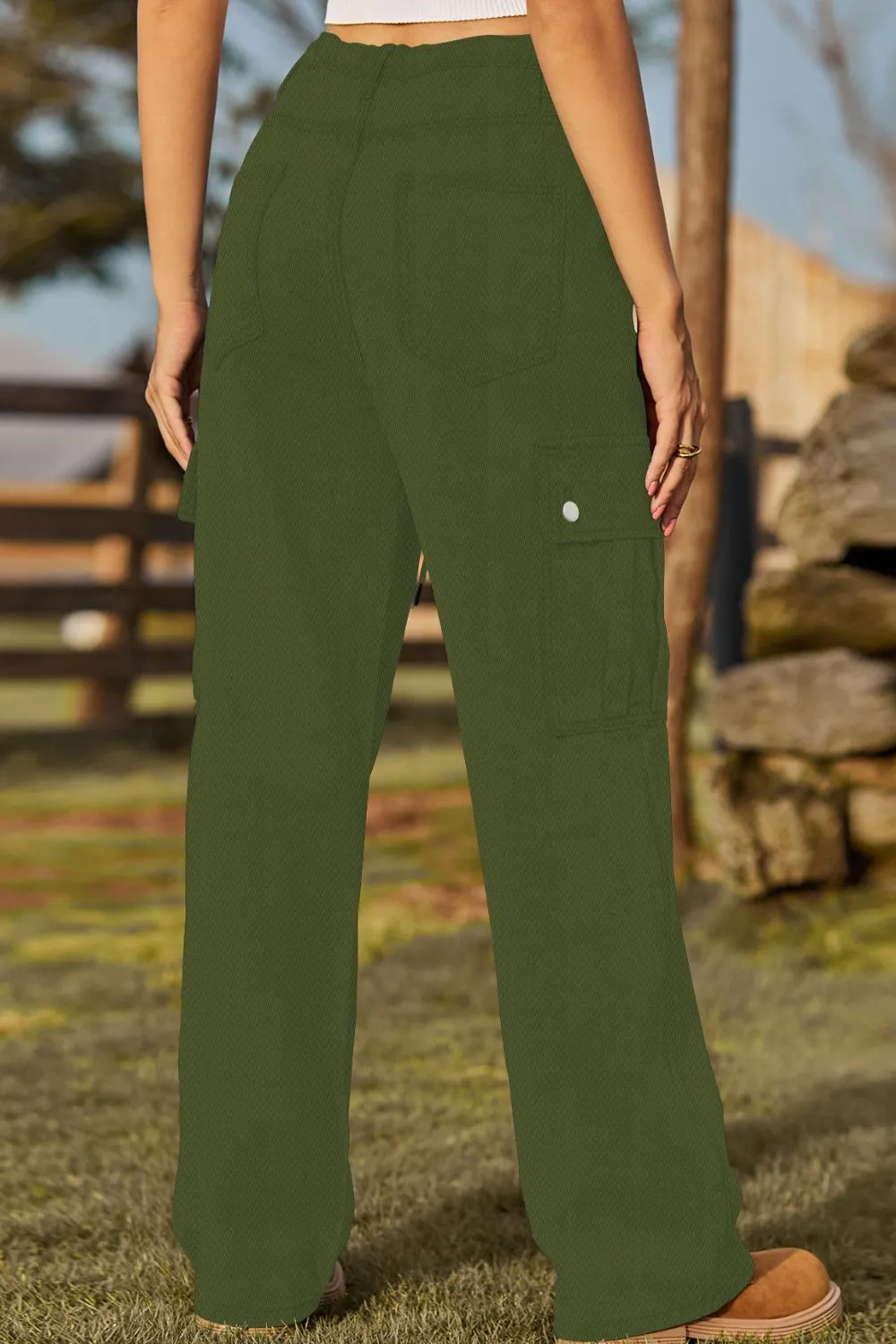 Loose Fit Drawstring Jeans With Pocket
