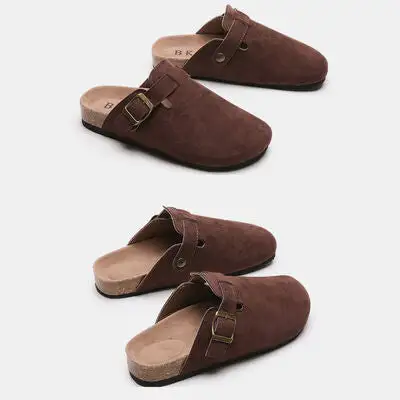 Buckle Suede Slides