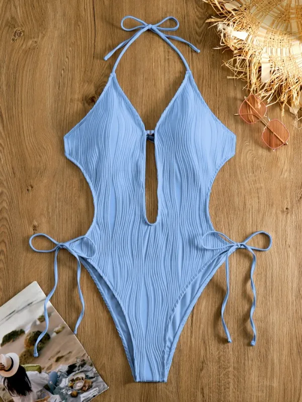 Women’s Sleek Beach Backless Hollow Halter Neck One-Piece Swimsuit