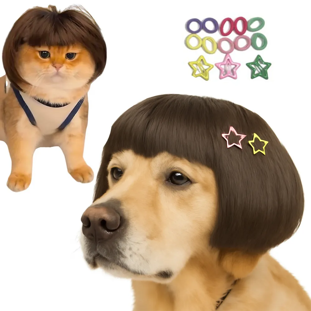 Bob Cut Halloween Pet Wig with Hair Ties & Hair Clips