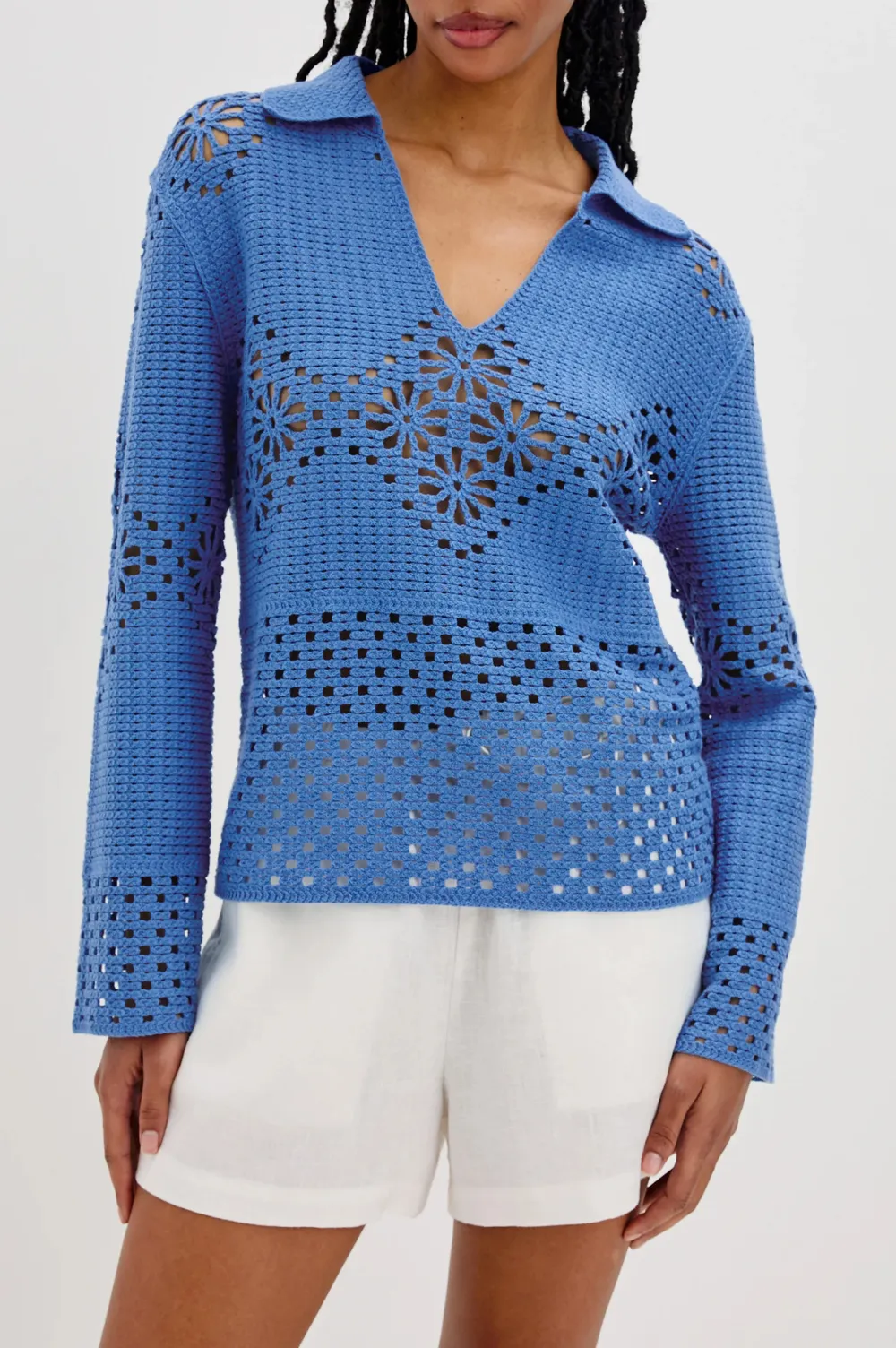 Open-Weave Mesh Knitted Crew-Neck Sweater