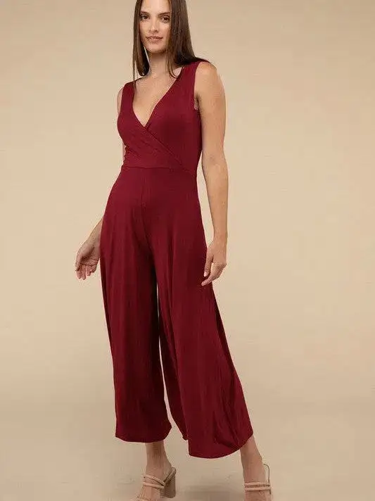 Living in the Now Surplice Neckline Sleeveless Jumpsuit