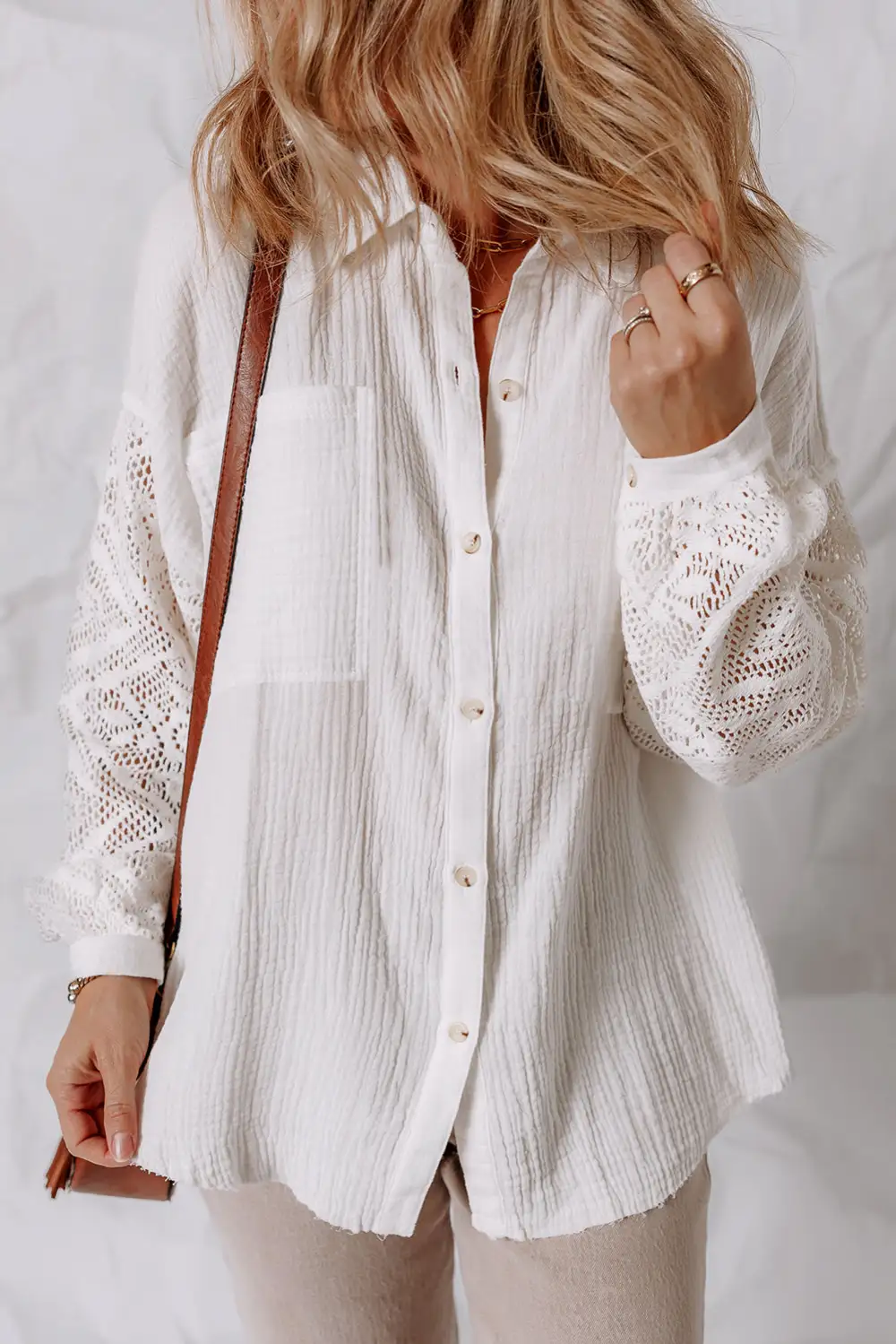 Lace Trim Patchwork Long Sleeve Shirt Blouse