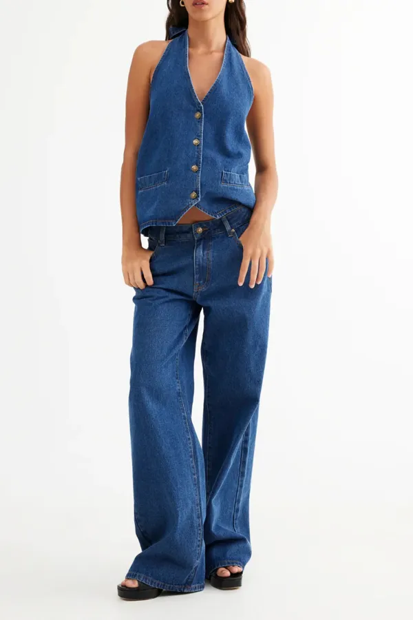 Designer Contrast Low-Rise Loose Jeans