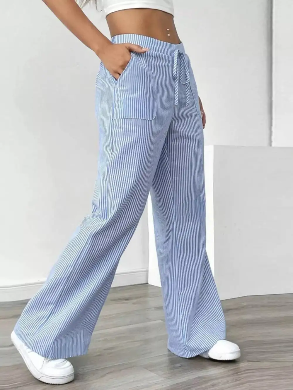 Polished Striped Wide Leg Pants