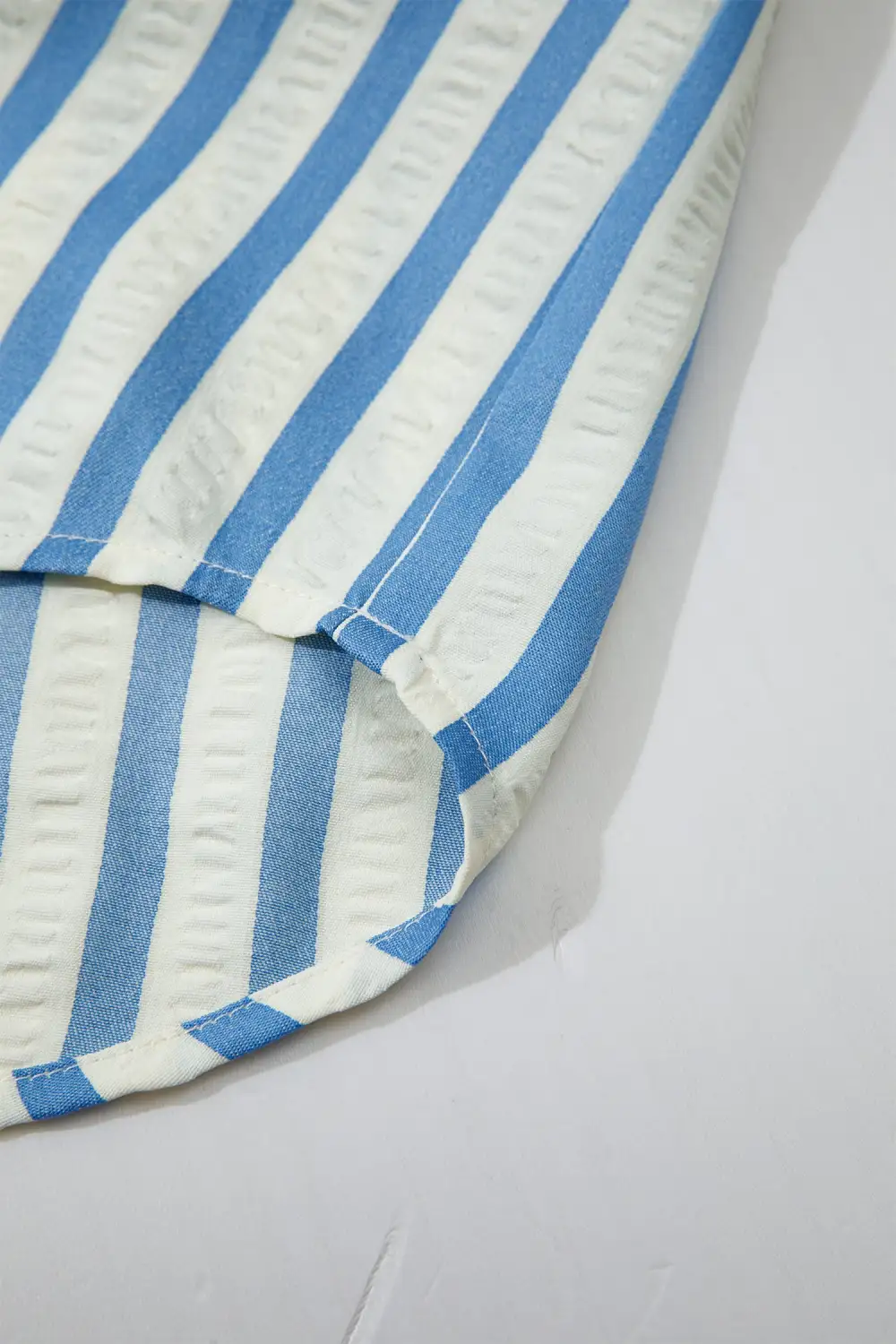 Sky Blue Stripe 3/4 Sleeve Collared Neck Blouse