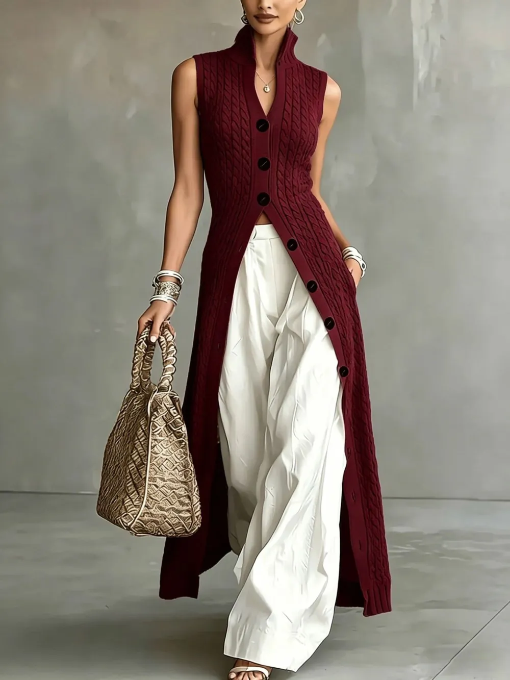 V-Neck Split Midi Slip Dress