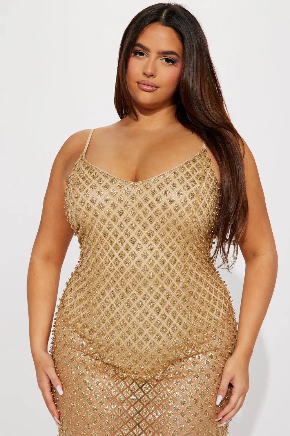 Stephanie Embellished Midi Dress - Gold