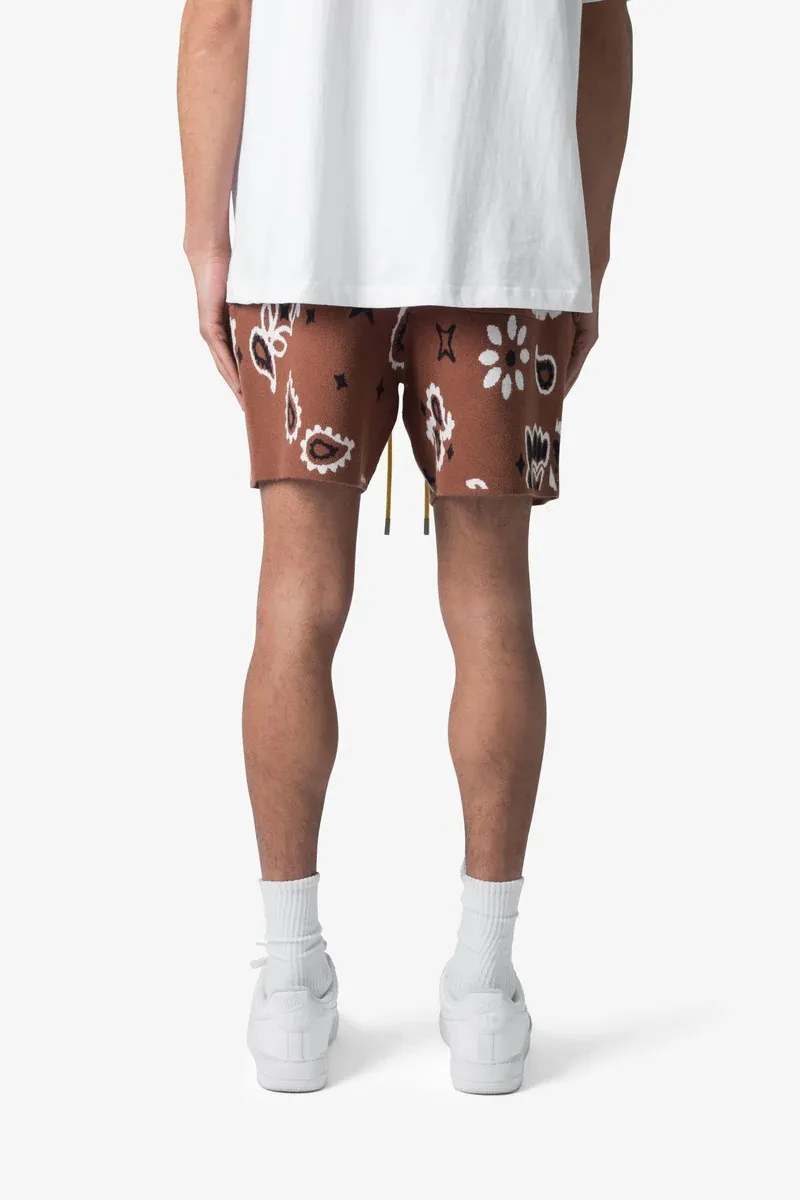 BROWN BANDANA PRINTED ELASTIC WAIST SHORTS